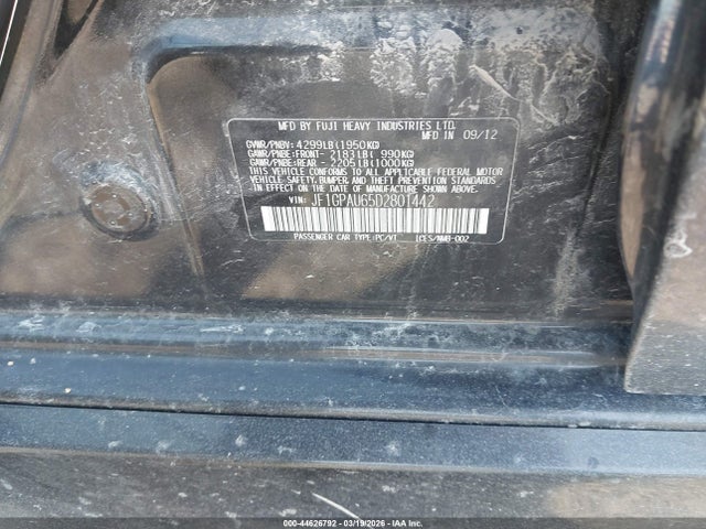 Продаж на аукціоні авто 2013 Subaru Impreza 2.0i Sport Limited, vin: JF1GPAU65D2801442, номер лоту: 44626792