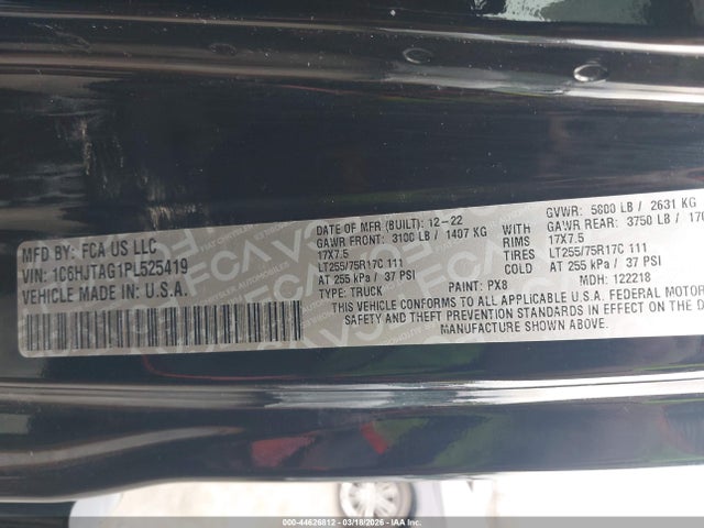2023 Jeep Gladiator Willys 4x4 მანქანა იყიდება აუქციონზე, vin: 1C6HJTAG1PL525419, აუქციონის ნომერი: 44626812