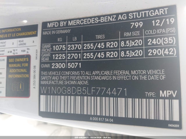 Продаж на аукціоні авто 2020 Mercedes-benz Glc 300, vin: W1N0G8DB5LF774471, номер лоту: 44626821