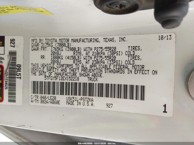 5TFGY5F12EX152218 Toyota Tundra Platinum 5.7l V8