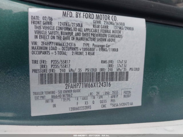 2006 FORD CROWN VICTORIA 2FAHP71W66X124316 Photo 8