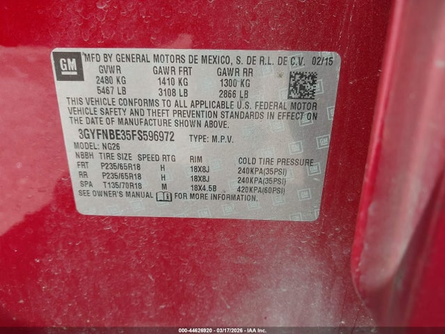 2015 CADILLAC SRX 3GYFNBE35FS596972 Photo 8