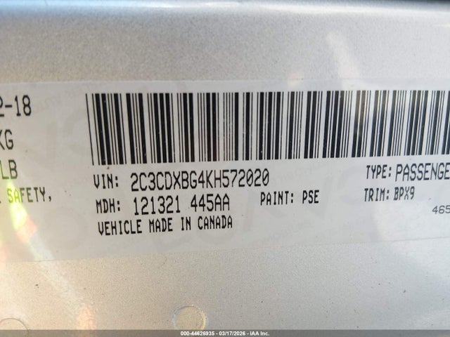 Продаж на аукціоні авто 2019 Dodge Charger Sxt Rwd, vin: 2C3CDXBG4KH572020, номер лоту: 44626935