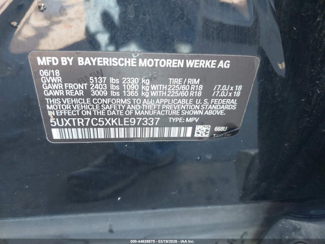 2019 Bmw X3 Sdrive30i მანქანა იყიდება აუქციონზე, vin: 5UXTR7C5XKLE97337, აუქციონის ნომერი: 44626970