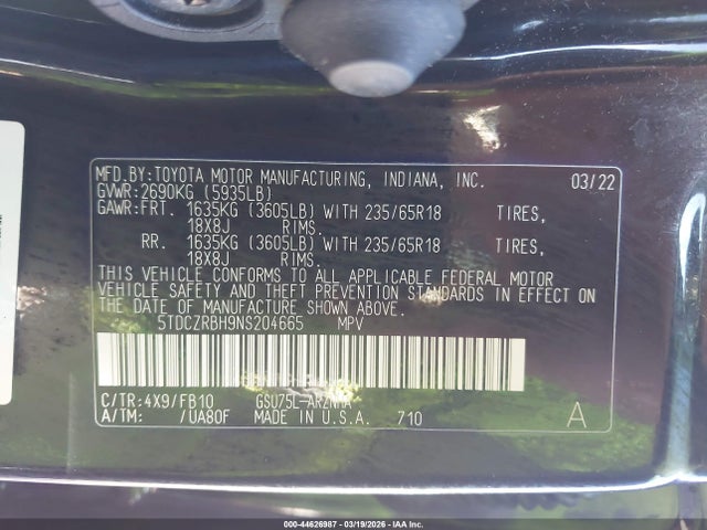 2022 TOYOTA HIGHLANDER 5TDCZRBH9NS204665 Photo 8
