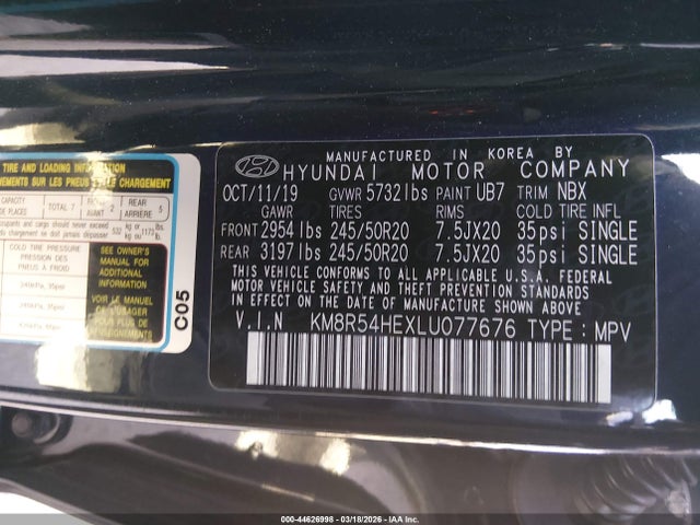 2020 Hyundai Palisade Limited მანქანა იყიდება აუქციონზე, vin: KM8R54HEXLU077676, აუქციონის ნომერი: 44626998
