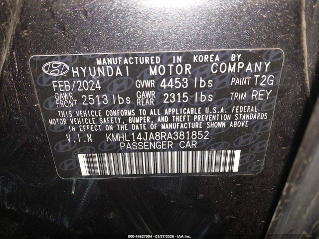 44627004 :رقم المزاد ، KMHL14JA8RA381852 vin ، 2024 Hyundai Sonata Sel مزاد بيع