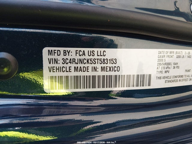 2025 Jeep Wagoneer S Limited მანქანა იყიდება აუქციონზე, vin: 3C4RJNCK5ST583153, აუქციონის ნომერი: 44627024