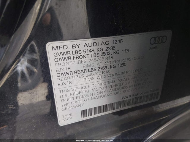 44627079 :رقم المزاد ، WA1UFAFLXGA015045 vin ، 2016 Audi Allroad 2.0t Premium مزاد بيع