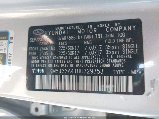 KM8J33A41HU329353 Hyundai TUCSON SE