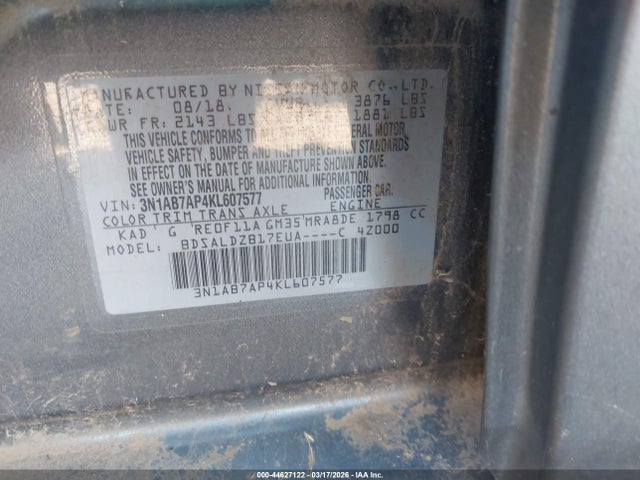 3N1AB7AP4KL607577 Nissan SENTRA SV
