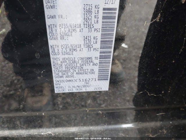Продаж на аукціоні авто 2018 Infiniti Qx60, vin: 5N1DL0MMXJC516271, номер лоту: 44627123