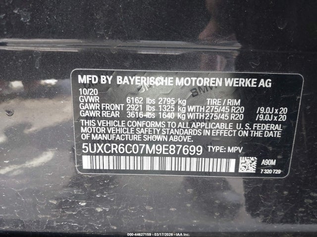 2021 Bmw X5 Xdrive40i მანქანა იყიდება აუქციონზე, vin: 5UXCR6C07M9E87699, აუქციონის ნომერი: 44627159