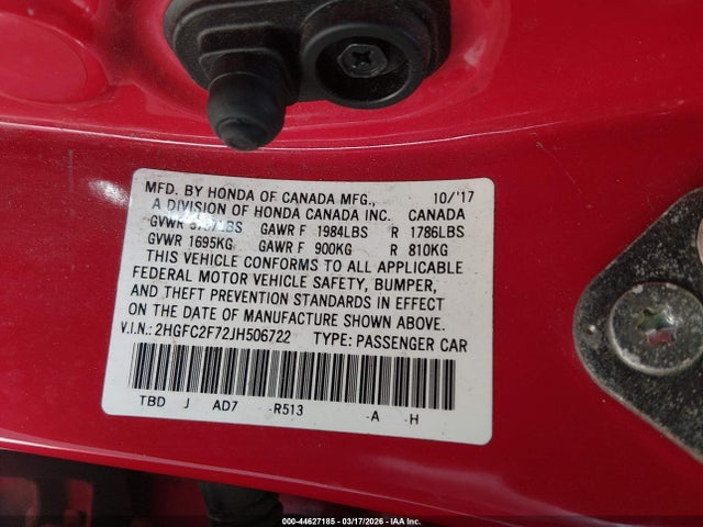 Honda CIVIC EX 2018 2HGFC2F72JH506722 Image 9