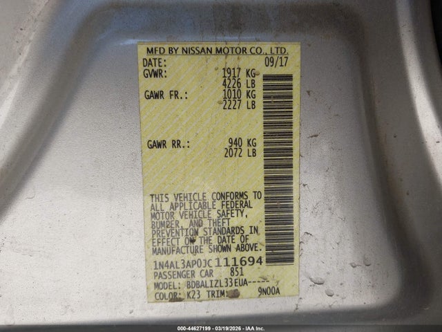 1N4AL3AP0JC111694 Nissan Altima 2.5 Sv