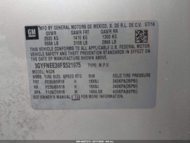 Продажа на аукционе авто 2015 Cadillac Srx Luxury Collection, vin: 3GYFNEE38FS521975, номер лота: 44627213