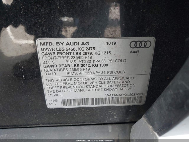 Aukcja sprzedaży 2020 Audi Q5 Premium 45 Tfsi Quattro S Tronic/titanium Premium 45 Tfsi Quattro S Tronic, vin: WA1ANAFYXL2037083, numer aukcji: 44627226
