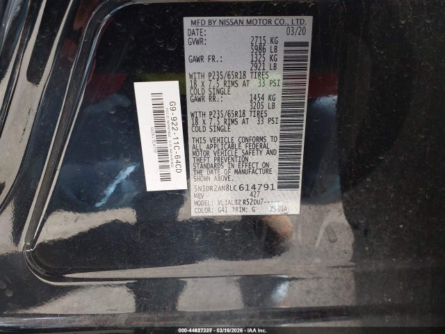 Nissan Pathfinder S 2wd 2020 5N1DR2AN8LC614791 Image 9