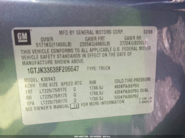 Продаж на аукціоні авто 2008 Gmc Sierra 3500hd Slt, vin: 1GTJK33638F206647, номер лоту: 44627250