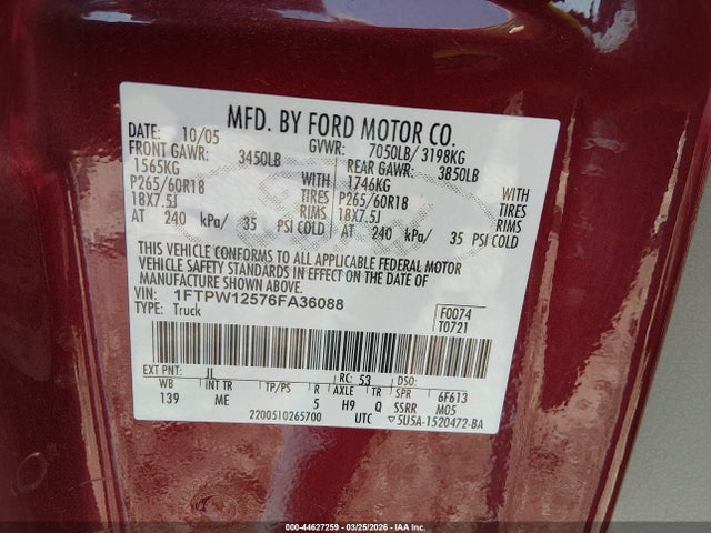 2006 FORD F-150 1FTPW12576FA36088 Photo 8