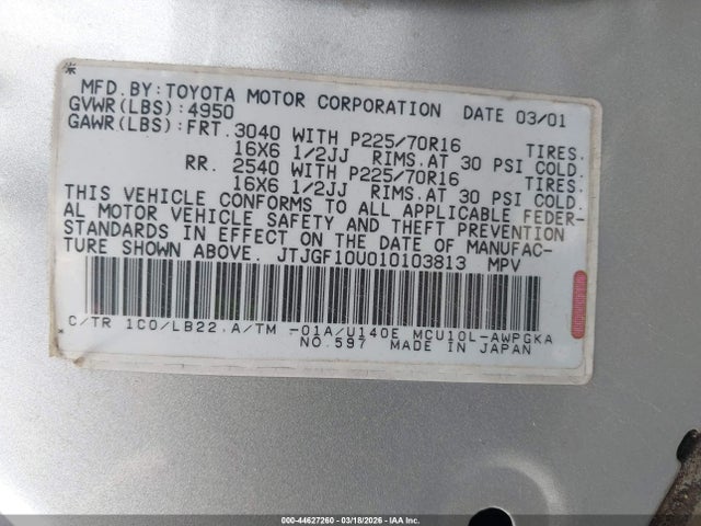 Продажа на аукционе авто 2001 Lexus Rx 300, vin: JTJGF10U010103813, номер лота: 44627260