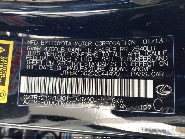 2013 Lexus Es 350 მანქანა იყიდება აუქციონზე, vin: JTHBK1GG2D2044490, აუქციონის ნომერი: 44627268