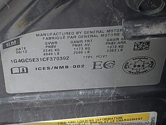 Продаж на аукціоні авто 2012 Buick Lacrosse Leather Group, vin: 1G4GC5E31CF370392, номер лоту: 44627289