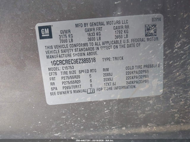 Продаж на аукціоні авто 2014 Chevrolet Silverado 1500 1lt, vin: 1GCRCREC9EZ385518, номер лоту: 44627291