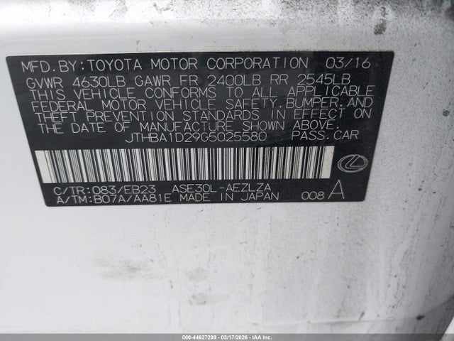 2016 LEXUS IS 200T JTHBA1D29G5025580 Photo 8