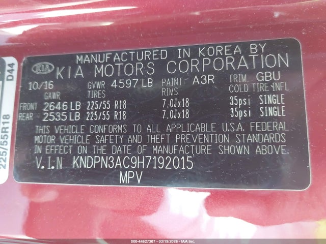 Aukcja sprzedaży 2017 Kia Sportage Ex, vin: KNDPN3AC9H7192015, numer aukcji: 44627307