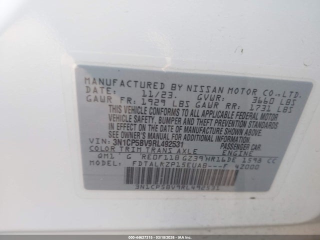 Aukcja sprzedaży 2024 Nissan Kicks S Xtronic Cvt, vin: 3N1CP5BV9RL492531, numer aukcji: 44627315