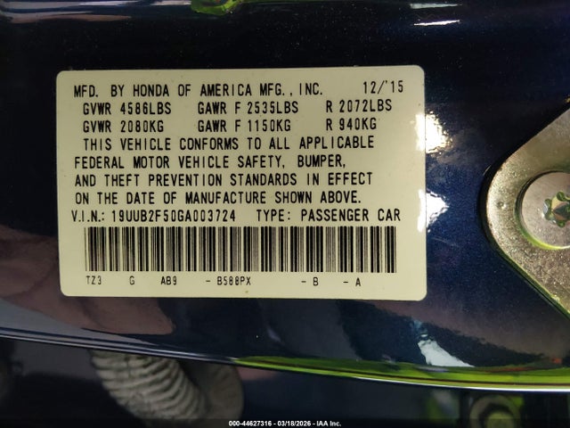 Aukcja sprzedaży 2016 Acura Tlx V6 Tech, vin: 19UUB2F50GA003724, numer aukcji: 44627316