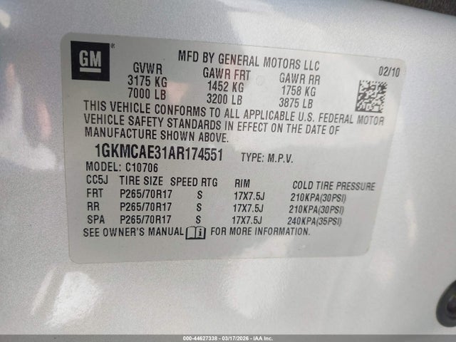 Aukcja sprzedaży 2010 Gmc Yukon Sle, vin: 1GKMCAE31AR174551, numer aukcji: 44627338