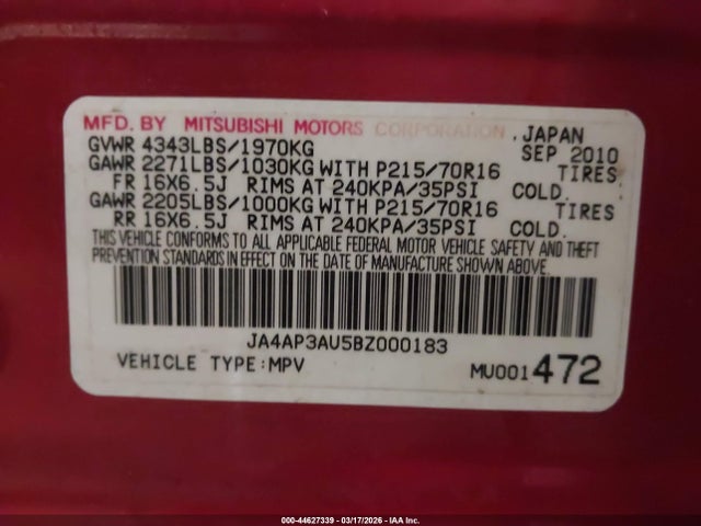 2011 MITSUBISHI OUTLANDER SPORT JA4AP3AU5BZ000183 Photo 8