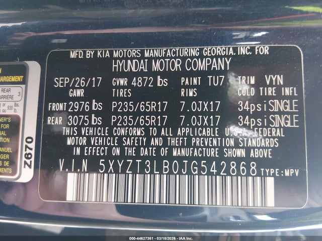 5XYZT3LB0JG542868 Hyundai Santa Fe Sport 2.4l