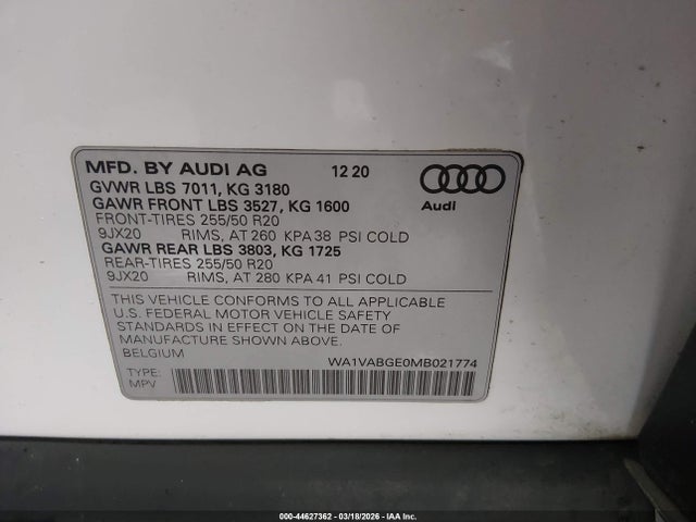 WA1VABGE0MB021774 Audi E-tron Prestige Quattro