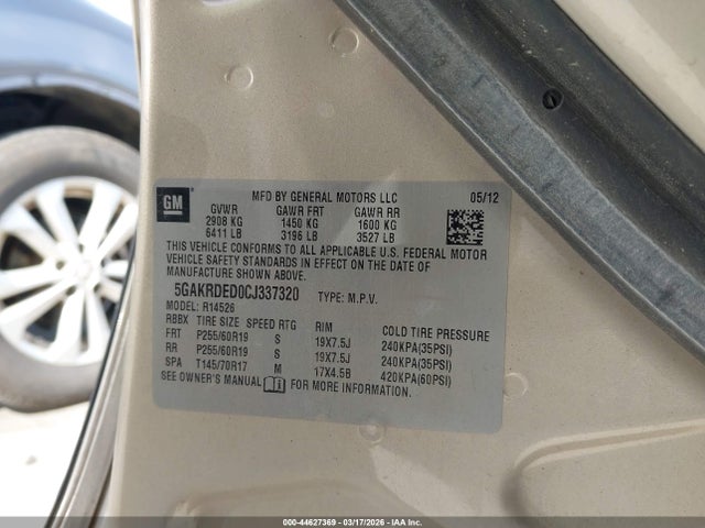 Auction sale of the 2012 Buick Enclave Premium, vin: 5GAKRDED0CJ337320, lot number: 44627369