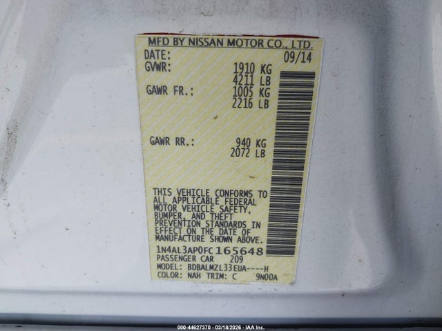 Nissan Altima 2.5 Sv 2015 1N4AL3AP0FC165648 Image 9