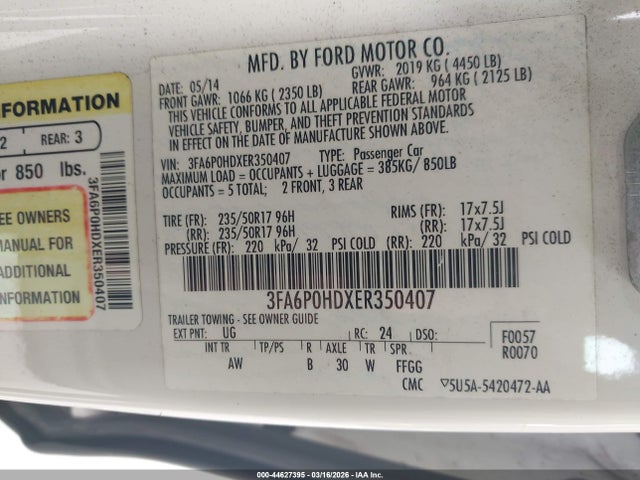 2014 FORD FUSION 3FA6P0HDXER350407 Photo 8