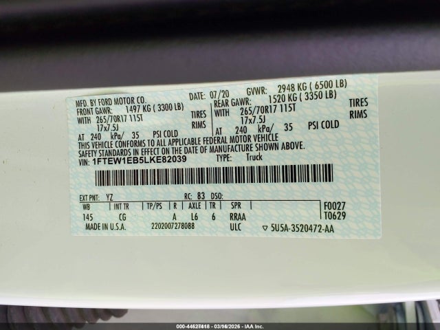 Ford F-150 Xl/xlt 2020 1FTEW1EB5LKE82039 Image 9