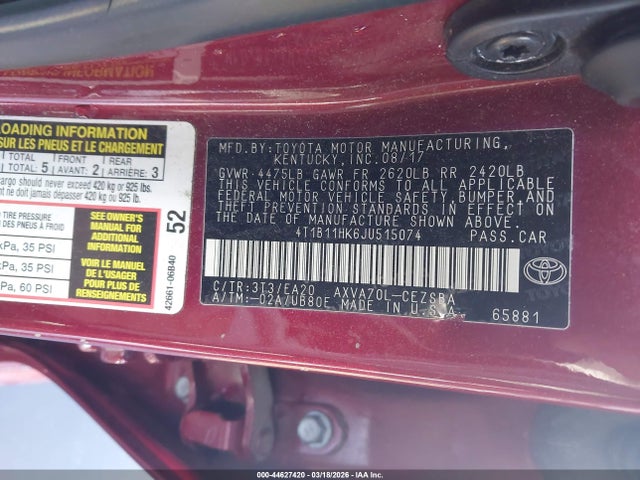 2018 TOYOTA CAMRY 4T1B11HK6JU515074 Photo 8