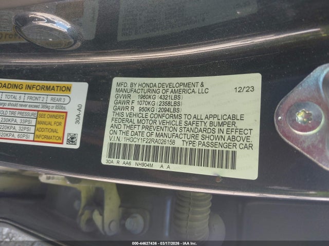 Aukcja sprzedaży 2024 Honda Accord Lx, vin: 1HGCY1F22RA026158, numer aukcji: 44627436