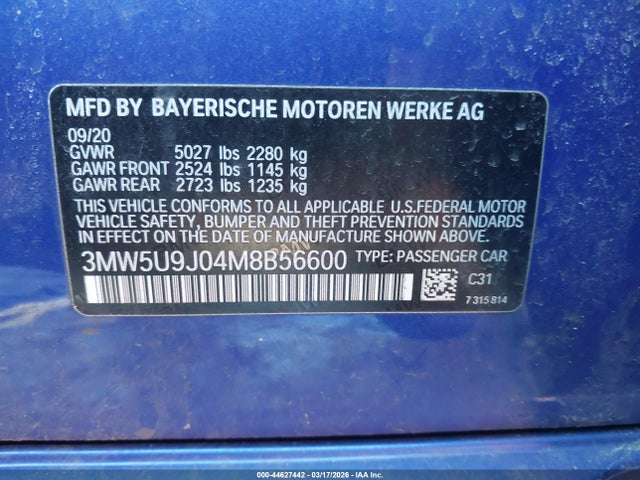 Продаж на аукціоні авто 2021 Bmw M340i M340i Xdrive, vin: 3MW5U9J04M8B56600, номер лоту: 44627442