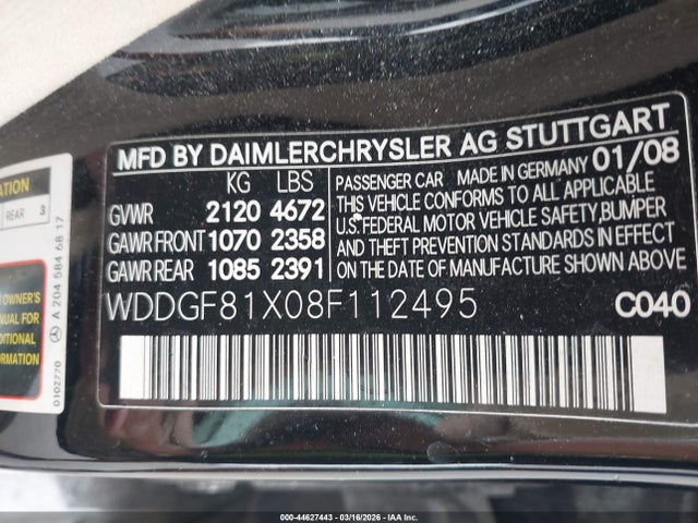Продаж на аукціоні авто 2008 Mercedes-benz C 300 Luxury 4matic/sport 4matic, vin: WDDGF81X08F112495, номер лоту: 44627443