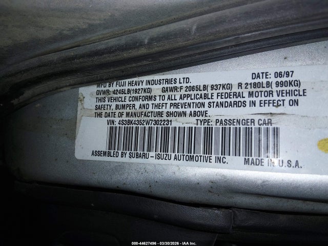 Продажа на аукционе авто 1998 Subaru Legacy L/right Hand Postal Drive, vin: 4S3BK4352W7302231, номер лота: 44627496