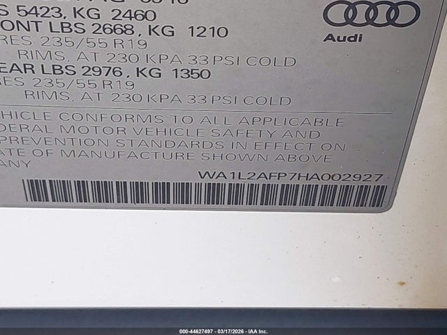 Aukcja sprzedaży 2017 Audi Q5 2.0t Premium, vin: WA1L2AFP7HA002927, numer aukcji: 44627497