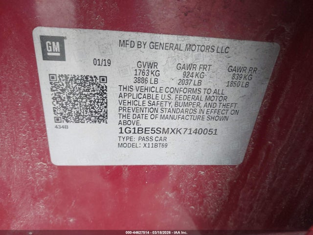 2019 CHEVROLET CRUZE 1G1BE5SMXK7140051 Photo 8