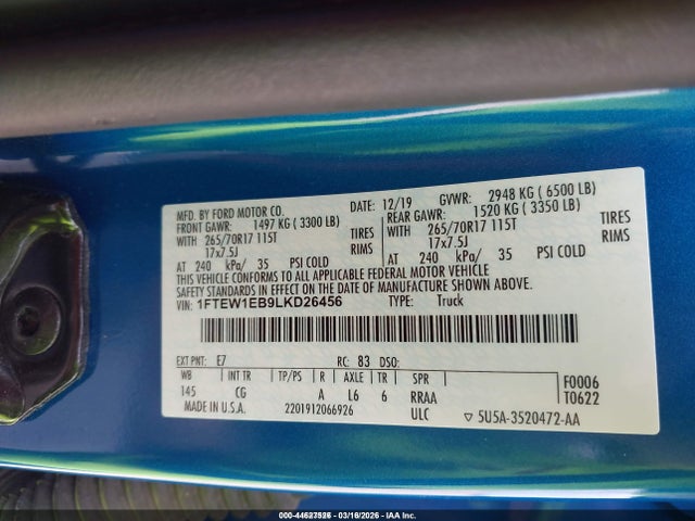 Ford F-150 Xl/xlt 2020 1FTEW1EB9LKD26456 Image 9