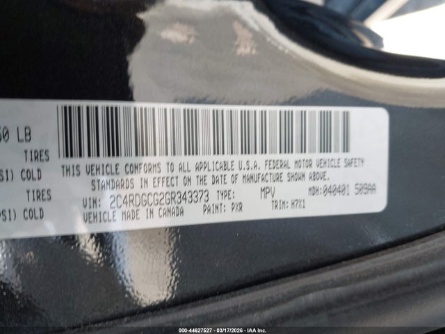 Продажа на аукционе авто 2016 Dodge Grand Caravan Sxt, vin: 2C4RDGCG2GR343373, номер лота: 44627527