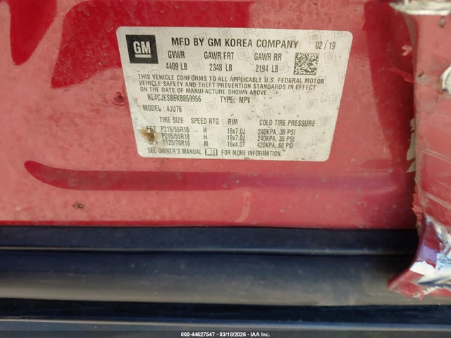 44627547 :رقم المزاد ، KL4CJESB6KB859956 vin ، 2019 Buick Encore Awd Preferred مزاد بيع